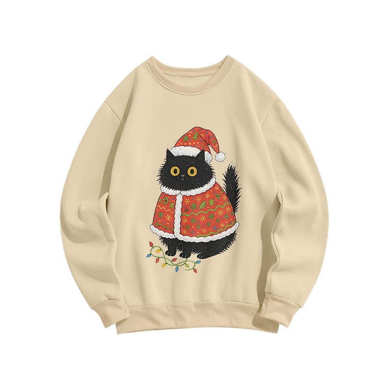 Cute Christmas Hat Black Cat Long Sleeve Sweatshirt - Apricot - US16-18(2XL) - image 1