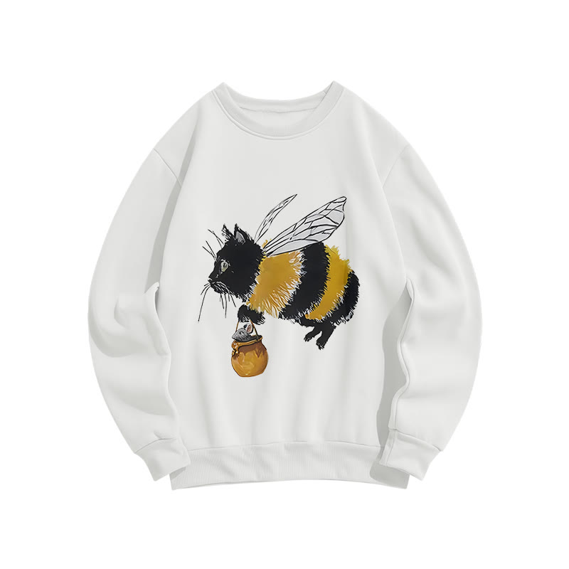 Fun Honey Cat Pattern Long Sleeve Sweatshirt - White - US16-18(2XL) - image 1