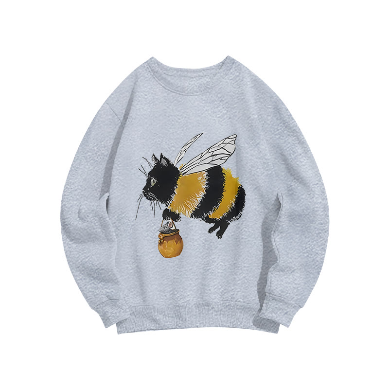 Fun Honey Cat Pattern Long Sleeve Sweatshirt - Grey - US16-18(2XL) - image 3