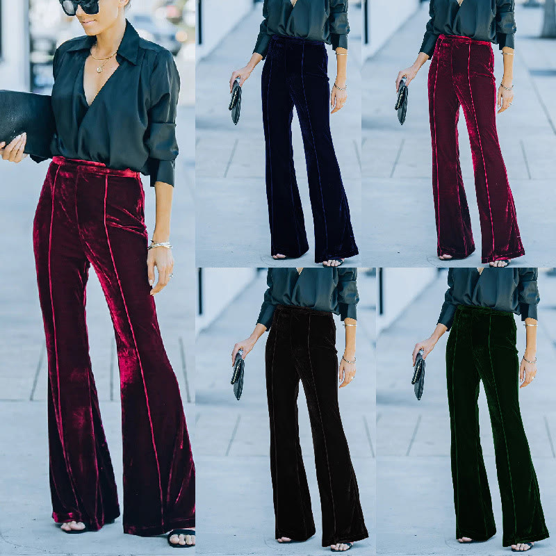 Women's Autumn/Winter High-Waisted Flared Wide-Leg Velvet Casual Pants - image 1