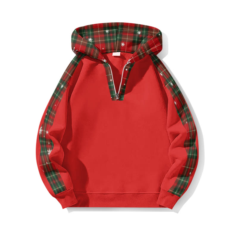Christmas Snowflake Plaid Patchwork Print Half Zip Hoodie - Red - US32-34(5XL) - image 1