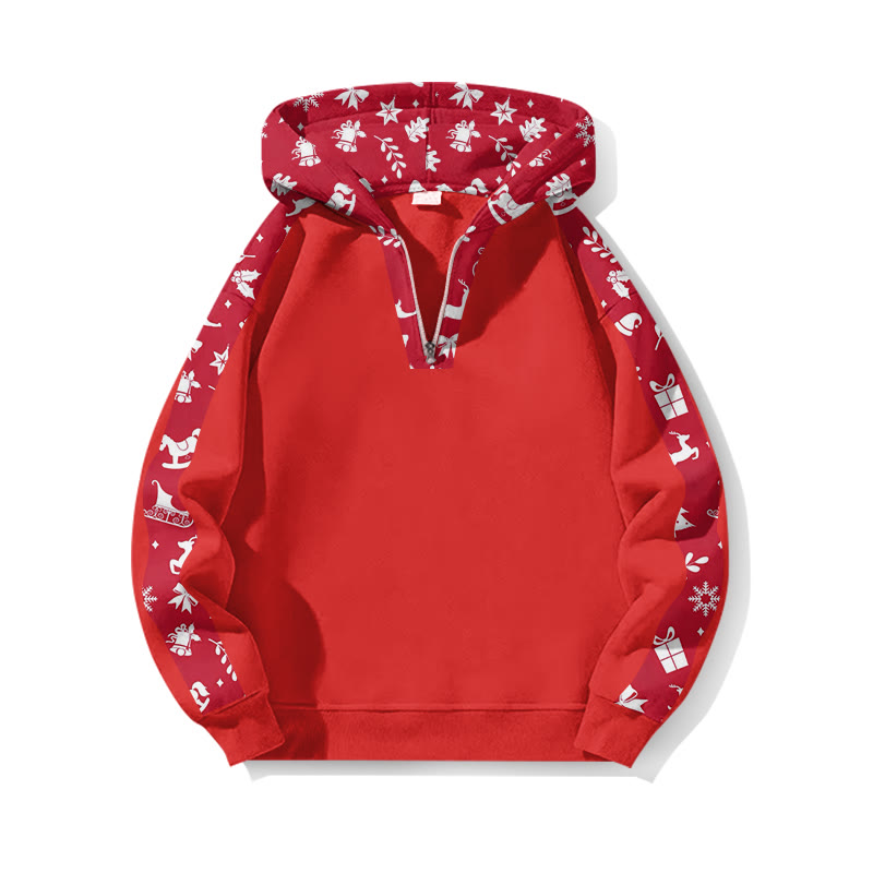 Christmas Reindeer Pattern Patchwork Print Half Zip Hoodie - Red - US32-34(5XL) - image 1