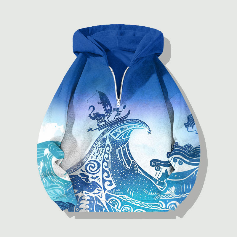 Unisex Gradient Sail Half Zip Hoodie - Blue - US32-34(5XL) - image 1