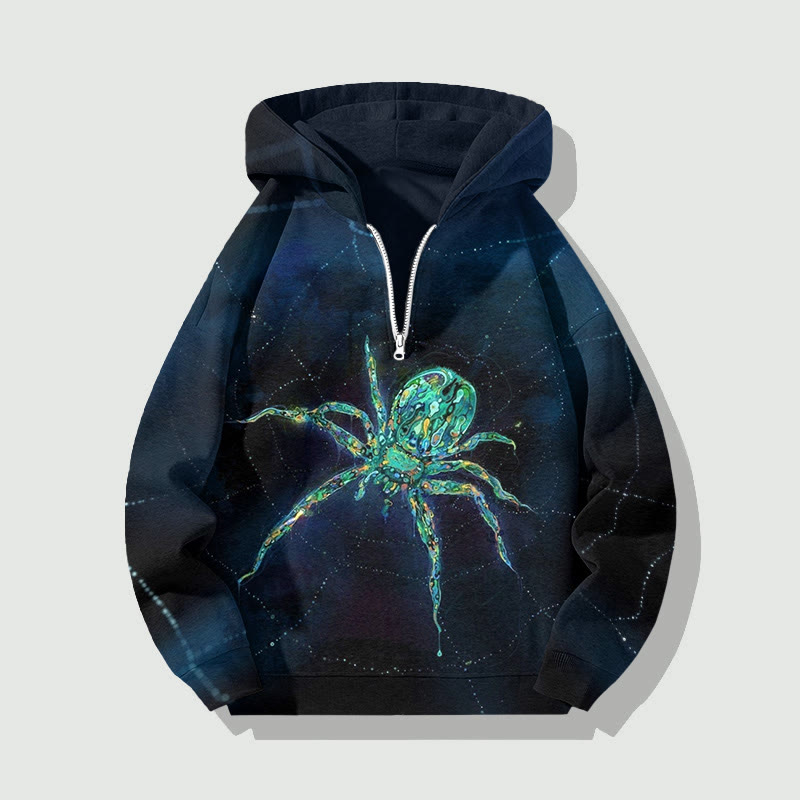 Unisex Starry Sky Glowing Spider Half-Zip Hoodie - Dark Blue - US32-34(5XL) - image 1
