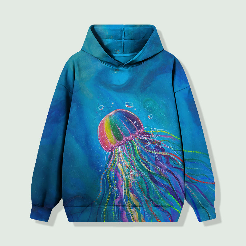 Stunning Rainbow Jellyfish Long Sleeved Hoodie - Blue - 8XL - image 1