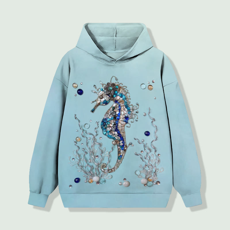 Funny Gemstone Seahorse Long Sleeved Hoodie - Light Blue - 8XL - image 1