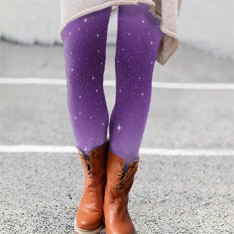 Gradient Shimmering Christmas Comfortable Print Leggings - Purple - 5XL - image 2
