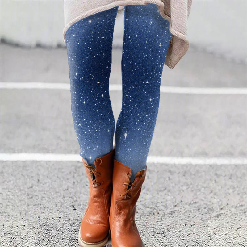 Gradient Shimmering Christmas Comfortable Print Leggings - Blue - 5XL - image 1