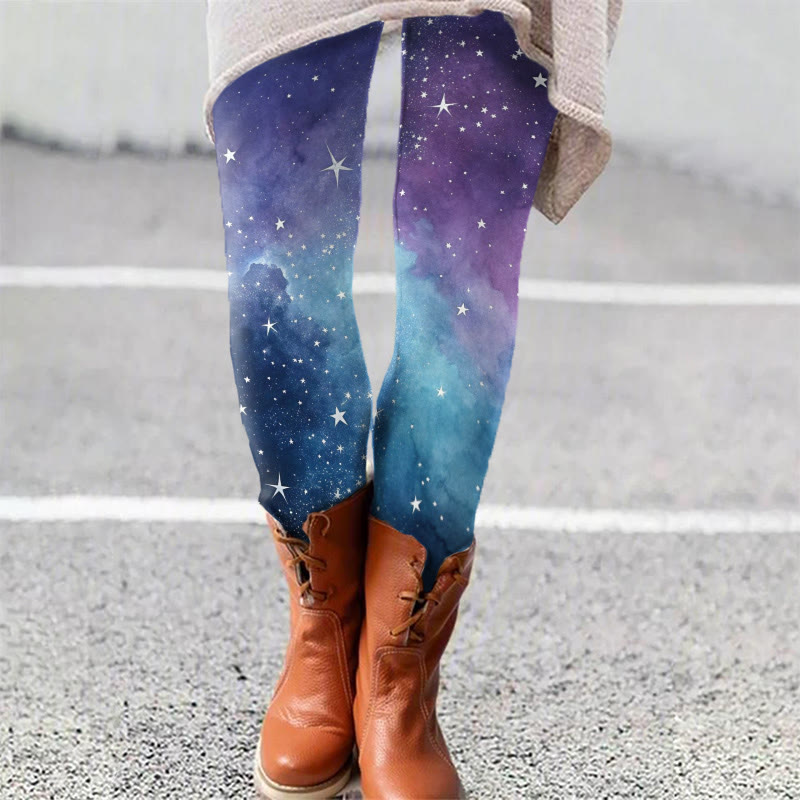 Tie Dye glittery Christmas comfortable print leggings - Purple - 5XL - image 1