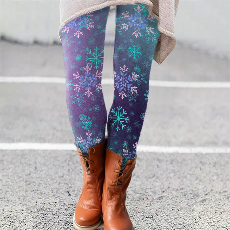  Gradient Christmas Comfortable Snowflake Print Leggings - Purple - 5XL - image 1