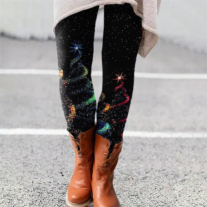 Shiny And Colorful Christmas Tree Print Leggings - Black - 5XL - image 1