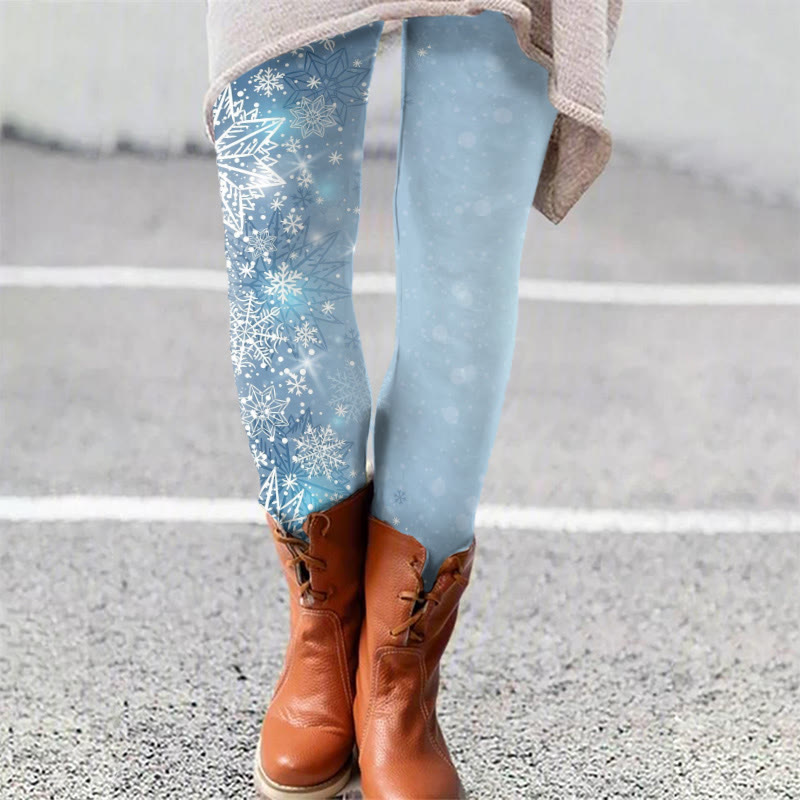 Christmas Snowflake Print Leggings - Light Blue - 5XL - image 1