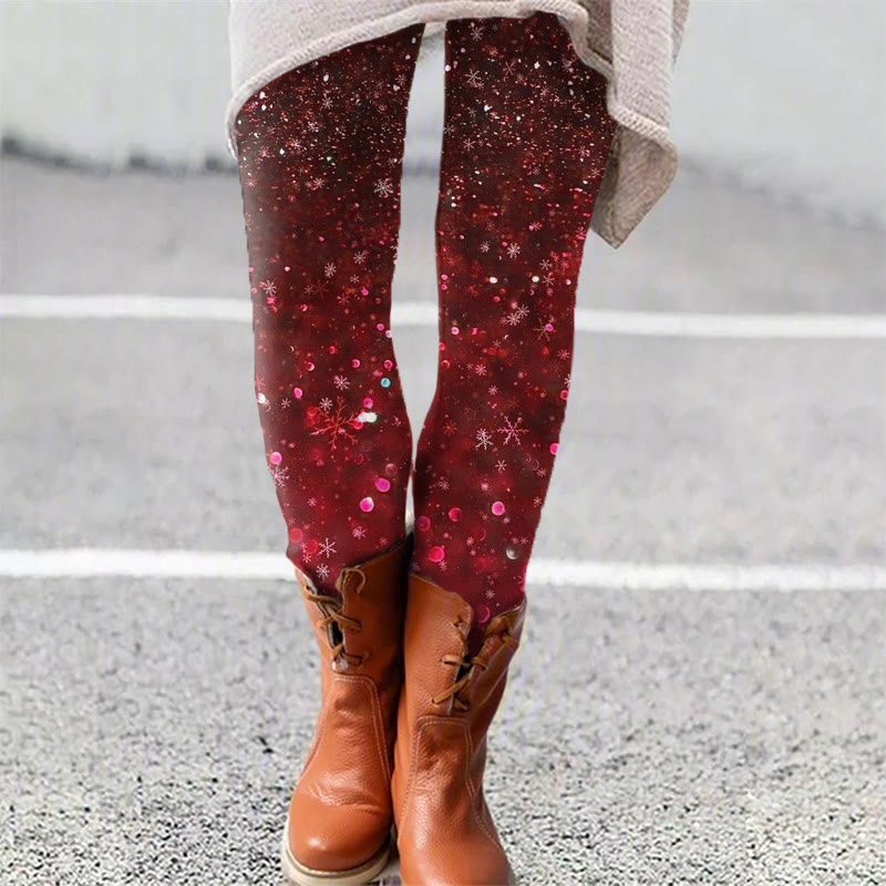 Christmas Sparkly Snowflake Print Leggings - Red - 5XL - image 2