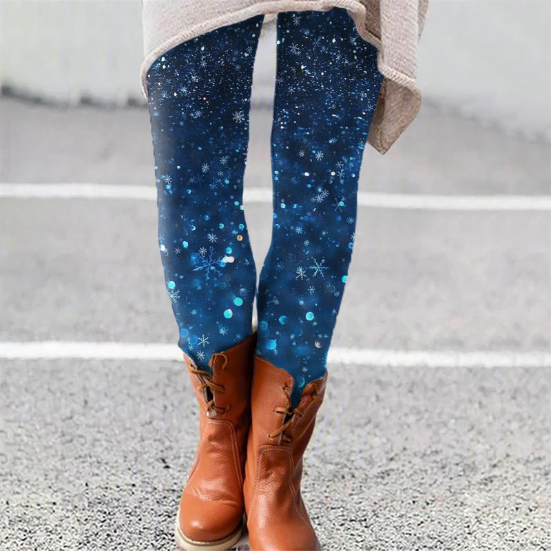Christmas Sparkly Snowflake Print Leggings - Blue - 5XL - image 1