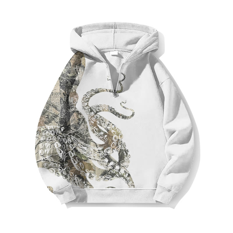 Japanese Art Octopus Dead Leaves Camouflage Print Half Zip Hoodie - White - US32-34(5XL) - image 3