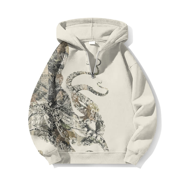 Japanese Art Octopus Dead Leaves Camouflage Print Half Zip Hoodie - Apricot - US32-34(5XL) - image 1