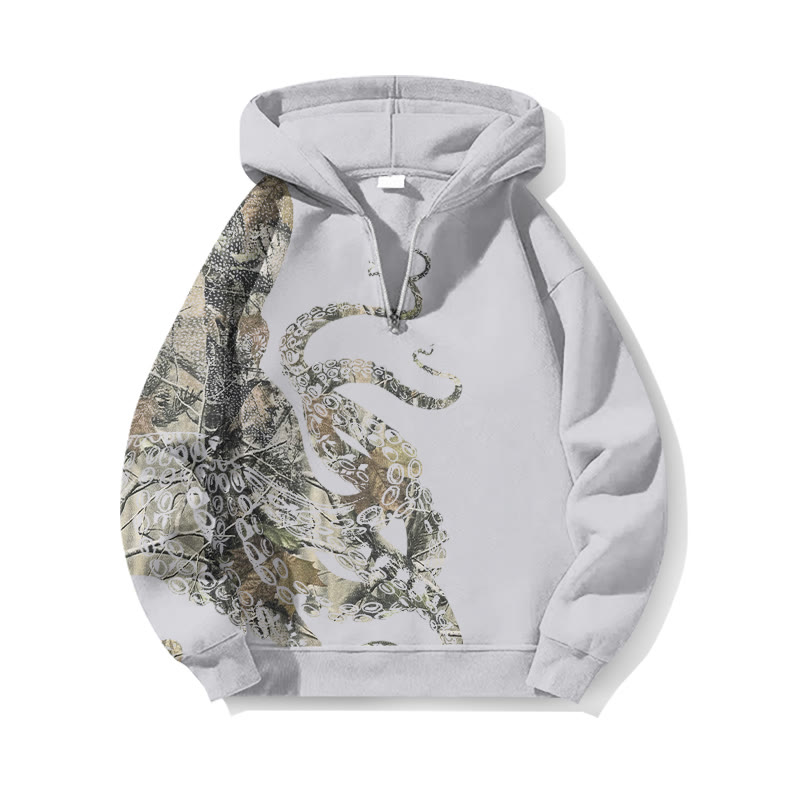 Japanese Art Octopus Dead Leaves Camouflage Print Half Zip Hoodie - Light Gray - US32-34(5XL) - image 4