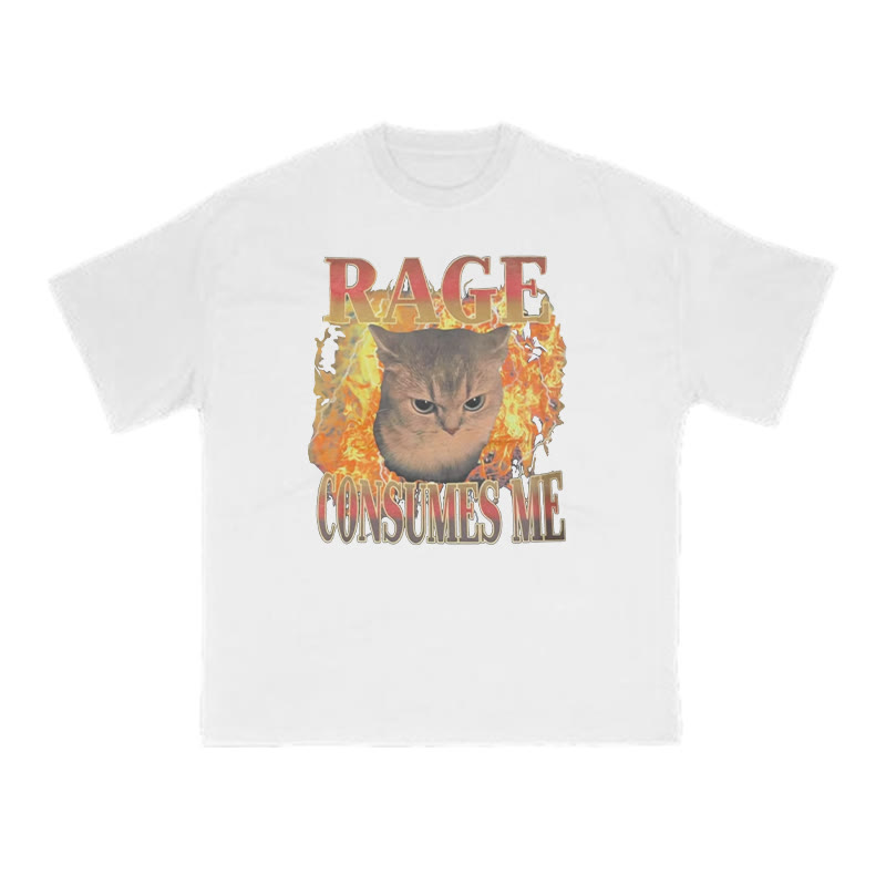 Rage Consumes Me Meme Cat Print T-shirt - White - US16-18(2XL) - image 2