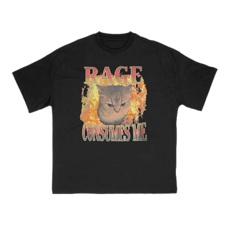 Rage Consumes Me Meme Cat Print T-shirt - Black - US16-18(2XL) - image 1