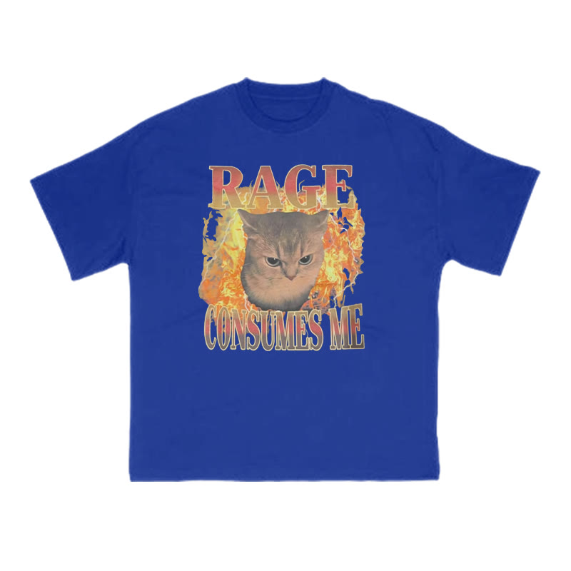 Rage Consumes Me Meme Cat Print T-shirt - Blue - US16-18(2XL) - image 7