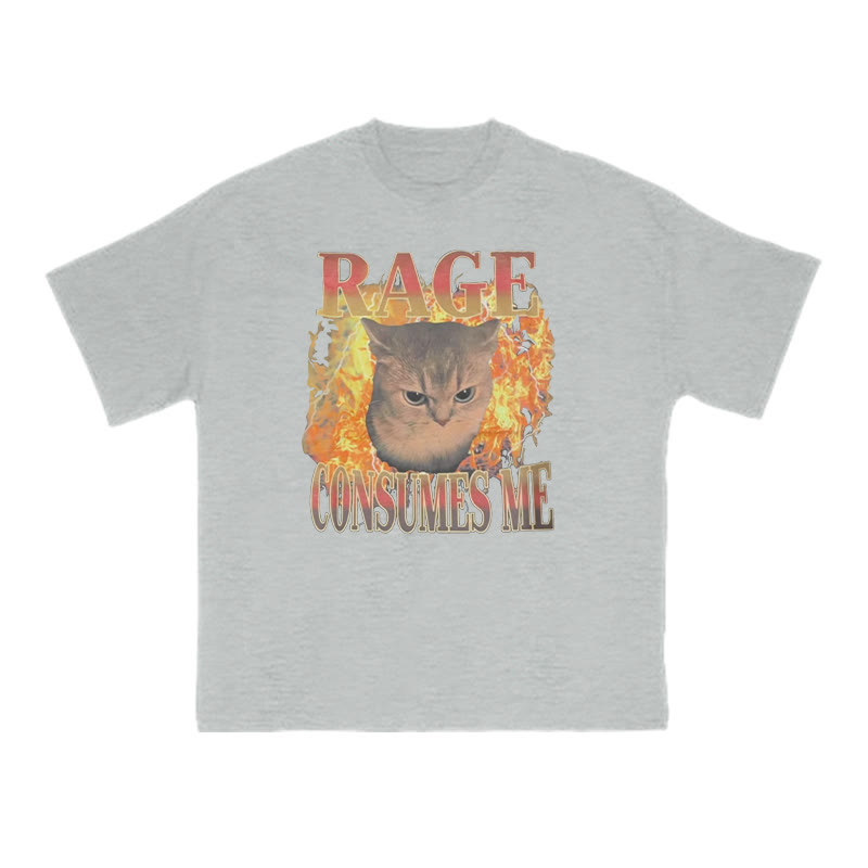 Rage Consumes Me Meme Cat Print T-shirt - Grey - US16-18(2XL) - image 3