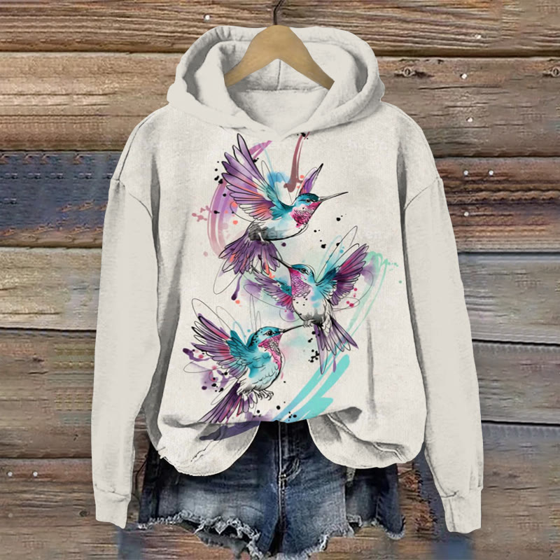 Happy Flying Bird Art Pattern Long Sleeved Hoodie - Beige - 8XL - image 1