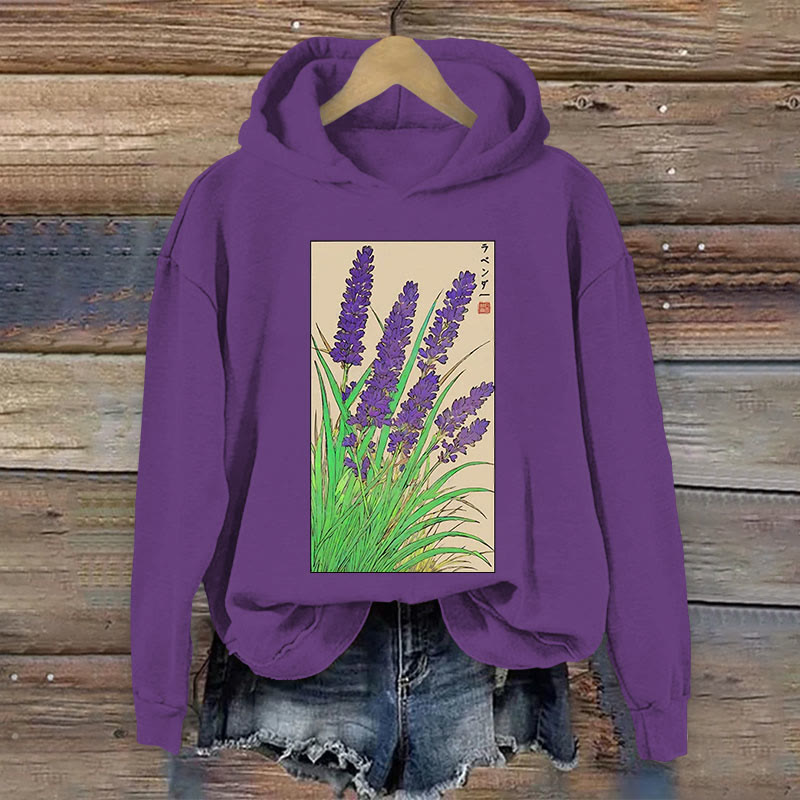 Japanese Lavender Art Pattern Long Sleeved Hoodie - Purple - 8XL - image 1
