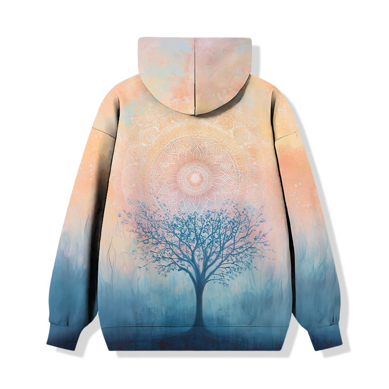 Retro Mysterious Celestial Tree of Life Print Long Sleeved Hoodie - Pink - 8XL - image 1