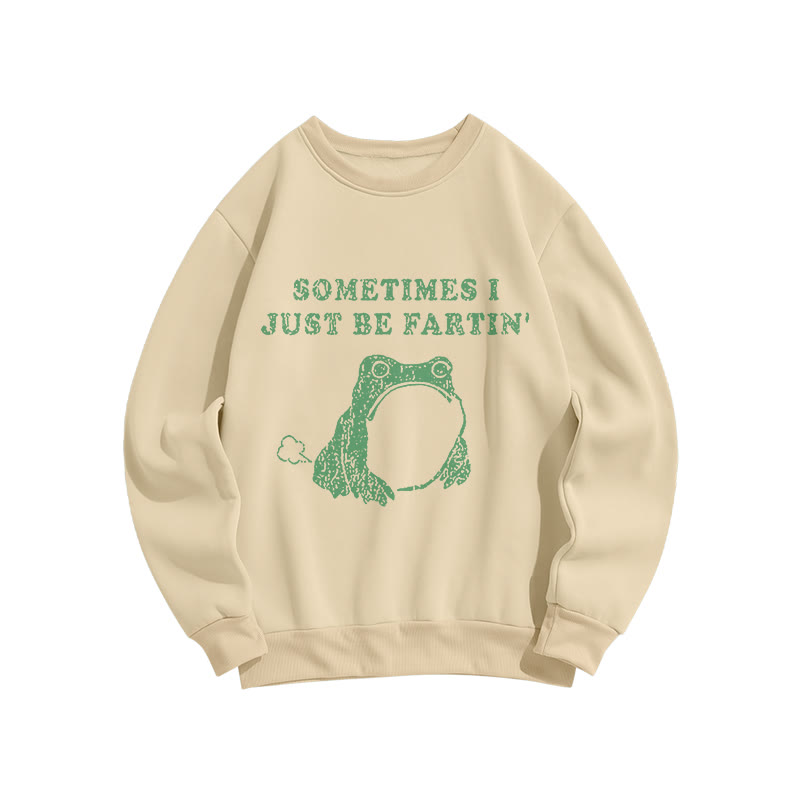 “Sometimes I Just Be Fartin”Frog Print Crew Neck Sweatshirt - Apricot - US16-18(2XL) - image 1