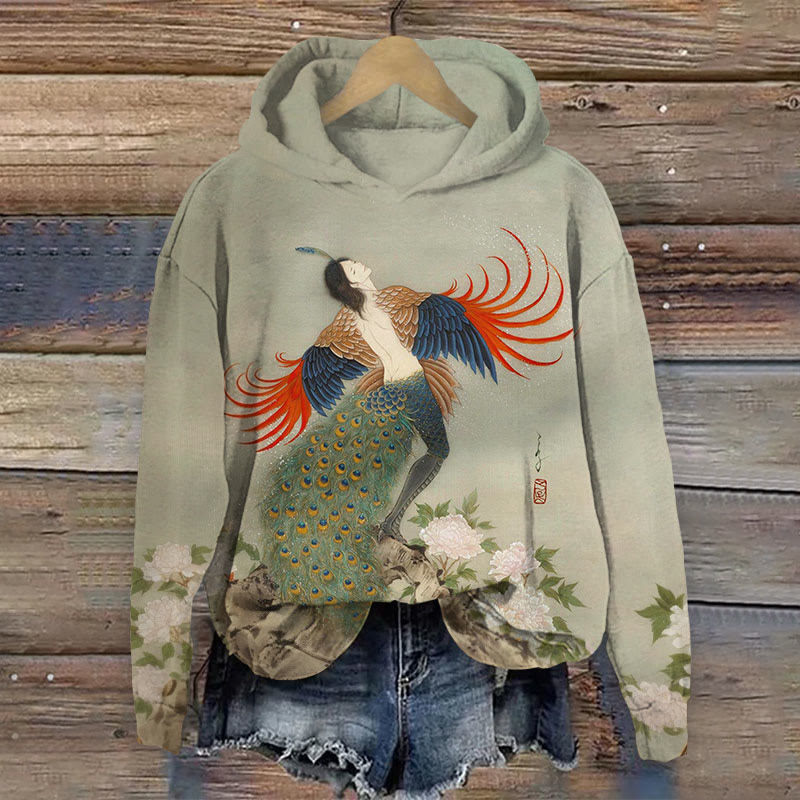 Creative Peacock Man Long Sleeved Hoodie - Light Gray - 8XL - image 1