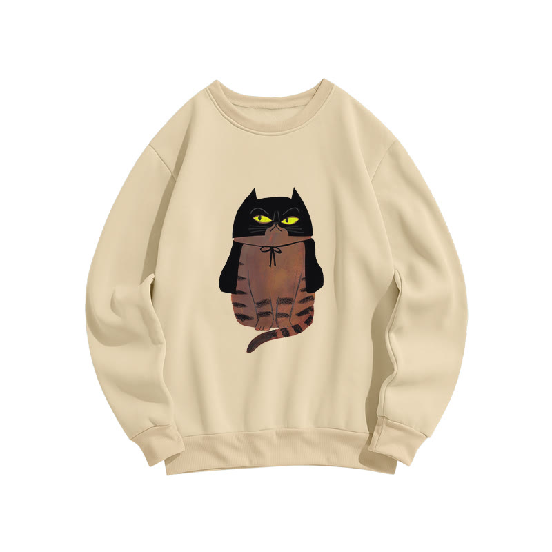 Vintage Funny Owl Cat Print Crew Neck Sweatshirt - Apricot - US16-18(2XL) - image 1