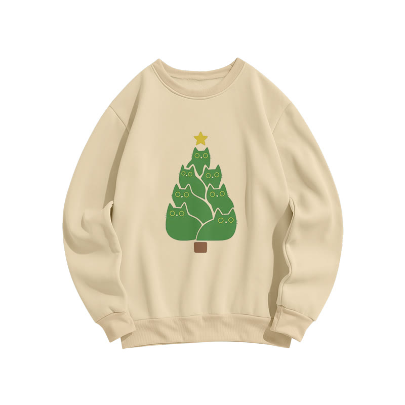 Creative Cat Christmas Tree Print Crew Neck Sweatshirt - Apricot - US16-18(2XL) - image 2