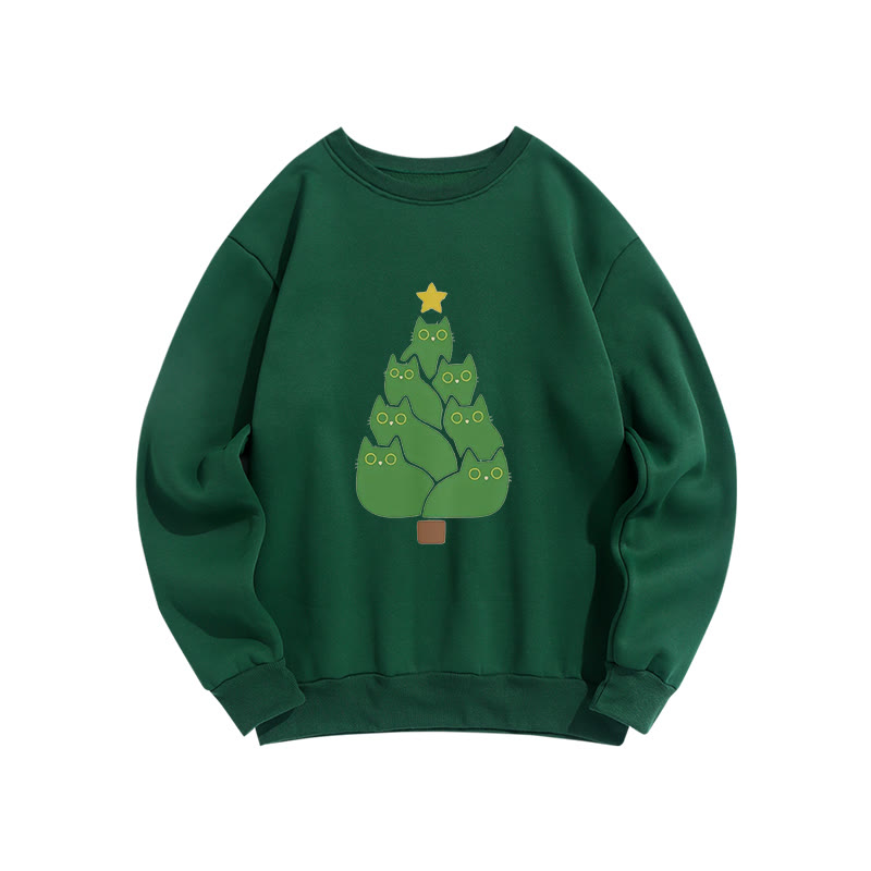 Creative Cat Christmas Tree Print Crew Neck Sweatshirt - Green - US16-18(2XL) - image 7