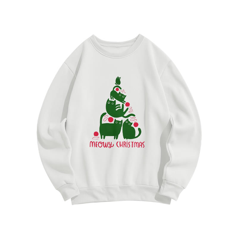 Meowy Christmas Print Crew Neck Sweatshirt - White - US16-18(2XL) - image 2