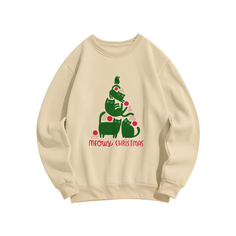 Meowy Christmas Print Crew Neck Sweatshirt - Apricot - US16-18(2XL) - image 1