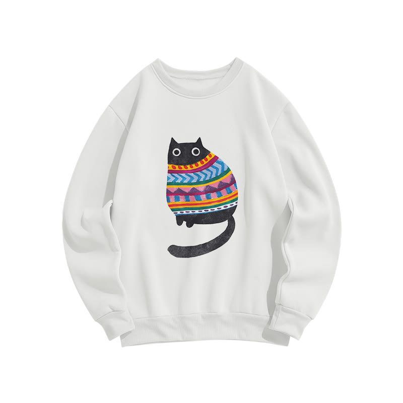 Lovely Watercolor Painting Cat Print Crew Neck Sweatshirt - White - US16-18(2XL) - image 1