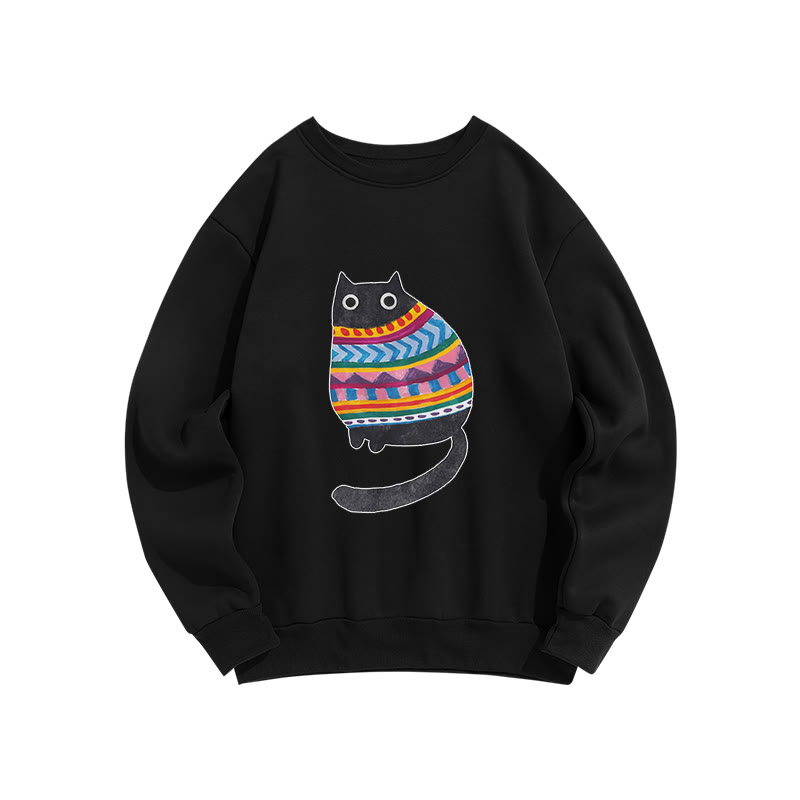 Lovely Watercolor Painting Cat Print Crew Neck Sweatshirt - Black - US16-18(2XL) - image 3