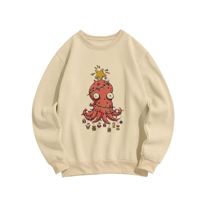 Christmas Funny Octopus Art Print Crew Neck Sweatshirt - Apricot - US16-18(2XL) - image 1