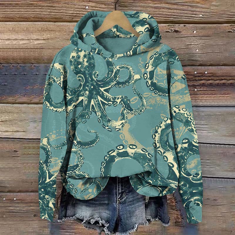 Tentacle-inspired Octopus Print Long Sleeve Hoodie - Green - US44-46(8XL) - image 1