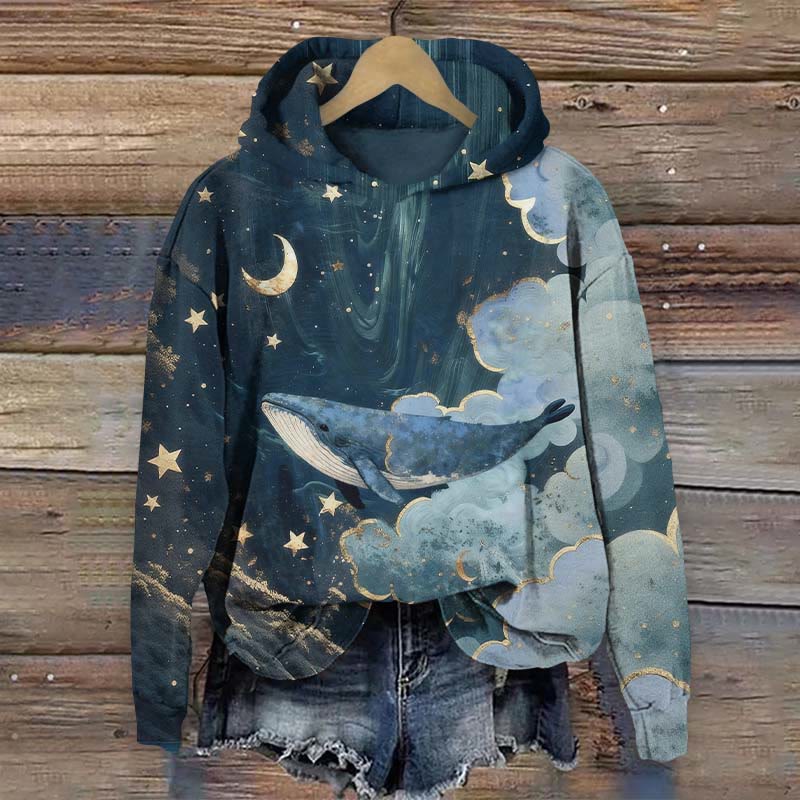 Whale Galaxy Art Print Long Sleeve Hoodie - Multicolor - US44-46(8XL) - image 1