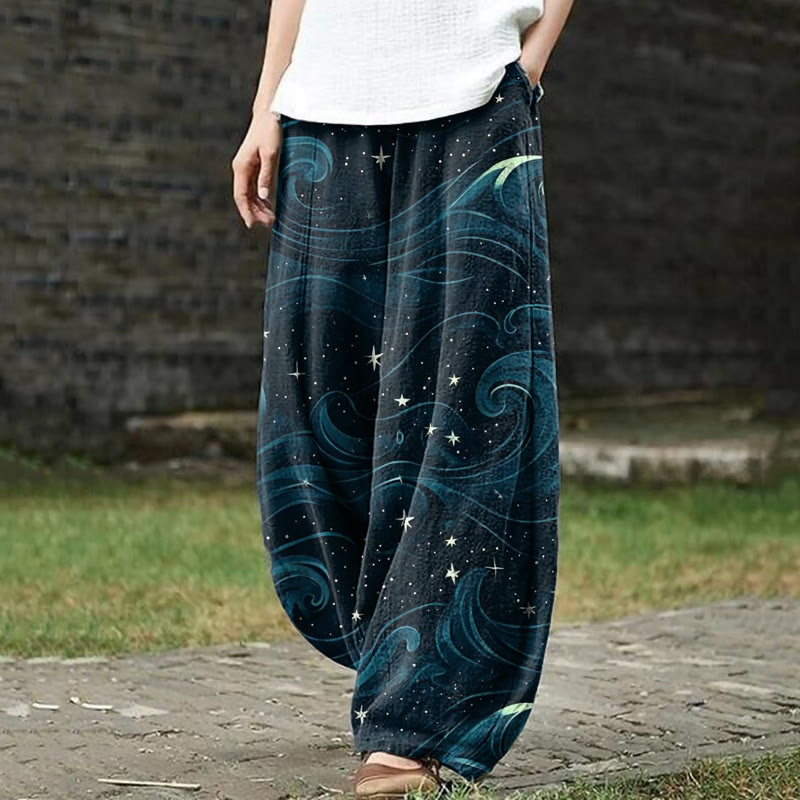 Kindness Starry Sky And Auspicious Clouds Art Print Casual Pants - Dark Green - US18(5XL) - image 1