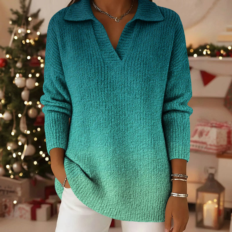 Gradient Pattern Polo Collar Long Sleeved Sweater - Green - 5XL - image 1