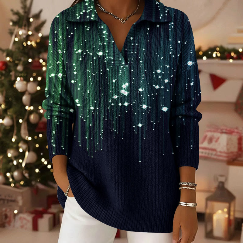 Sparkling Meteor Pattern Polo Collar Long Sleeved Sweater - Dark Blue - 5XL - image 1