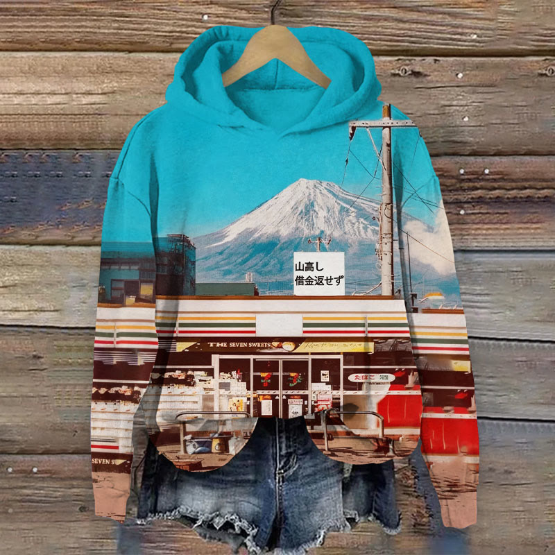 The Mount Fuji Is High Debts Unpaid  Print Long Sleeve Hoodie - Blue - 8XL - image 1