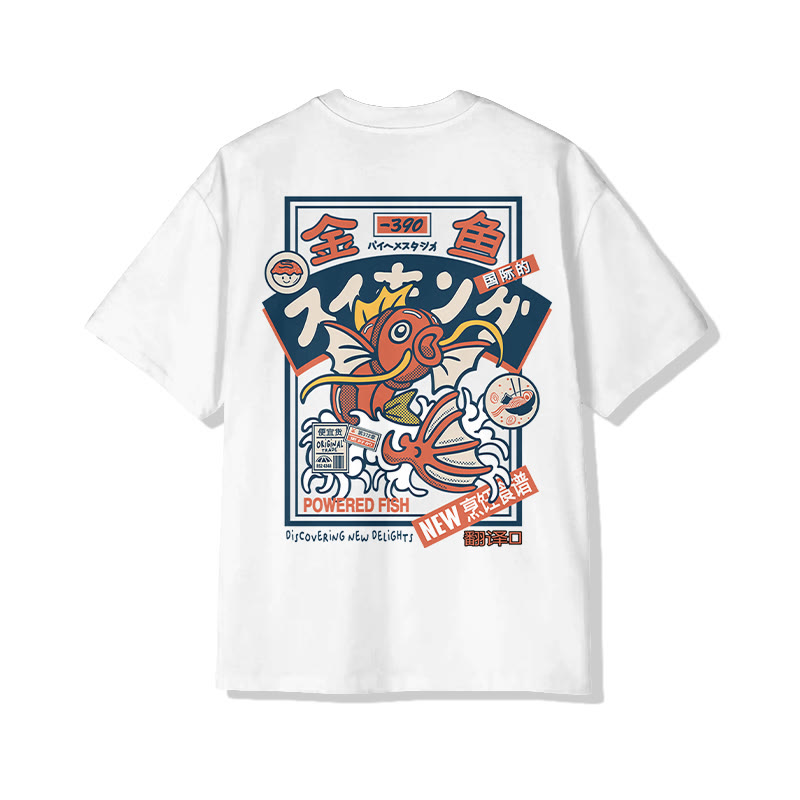 Unisex Koi King Print Short Sleeve Crew Neck T-Shirt - White - 2XL - image 1