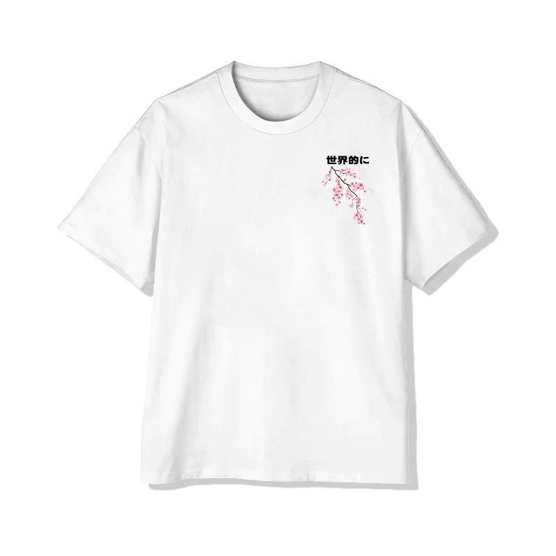 Unisex Cherry Blossom Print Short-Sleeve Crew Neck T-Shirt - image 4