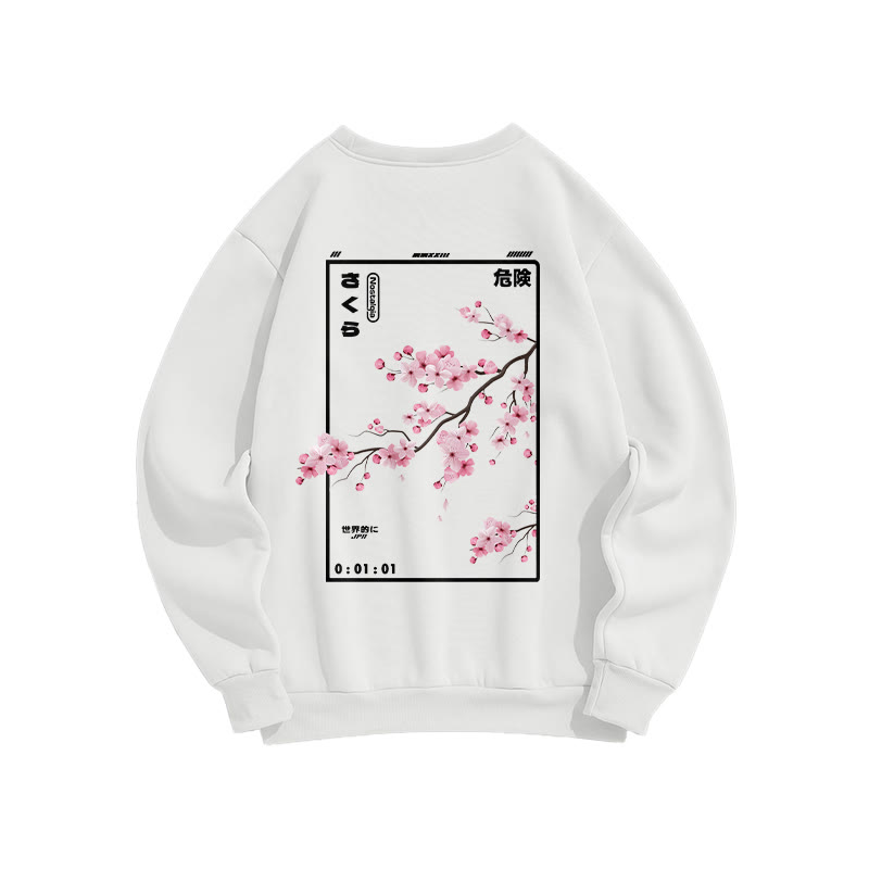 Unisex Cherry Blossom  Print Long Sleeve Crew Neck Sweatshirt - White - US16-18(2XL) - image 3
