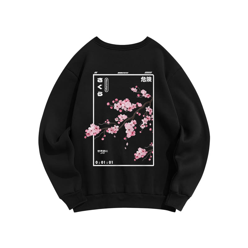 Unisex Cherry Blossom  Print Long Sleeve Crew Neck Sweatshirt - Black - US16-18(2XL) - image 1