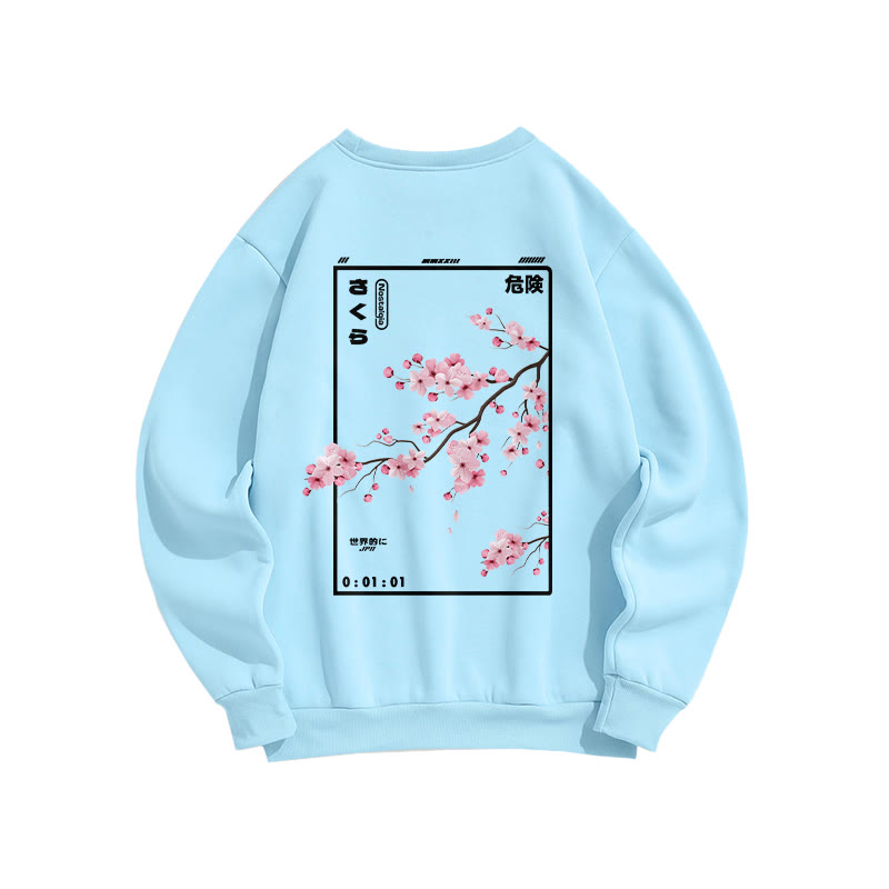 Unisex Cherry Blossom  Print Long Sleeve Crew Neck Sweatshirt - Blue - US16-18(2XL) - image 10