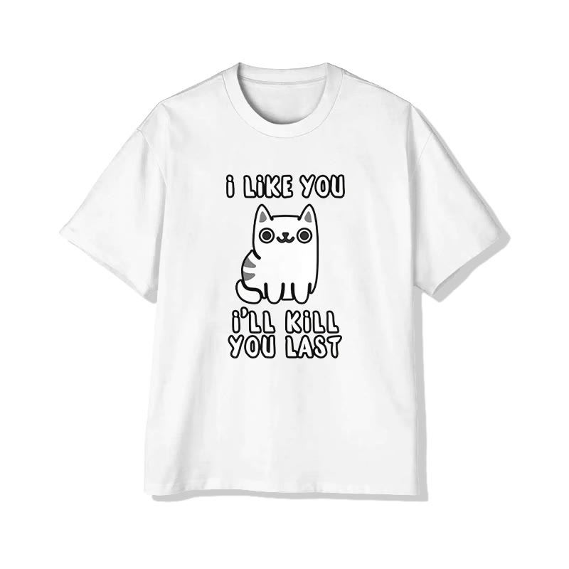 Unisex Vintage Funny Slogan Cat Print  Short Sleeve Crew Neck T-Shirt - White - 2XL - image 1